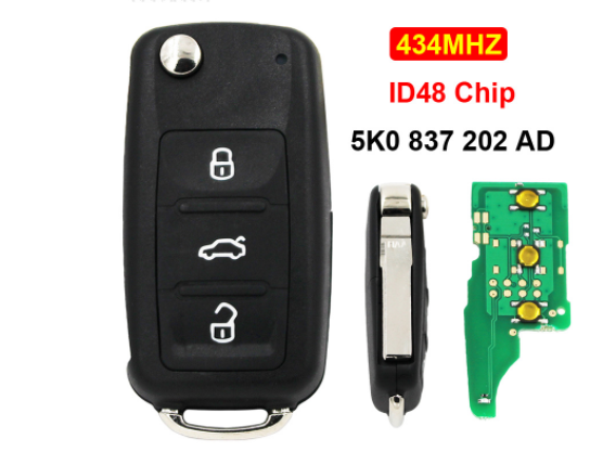 3 Button Folding Flip Remot Key 434MHZ ID48 Chip Uncut Blade 5K0 837 202 AD For VW Passat Tiguan Polo Beetle Golf Jetta