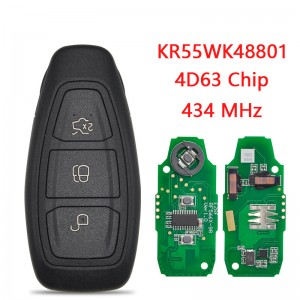 Klíč dálkového ovládání do auta pro Mondeo Kuga Fiesta B-Max Ford Focus C-Max 434 FSK 4D63 Chip FCC KR55WK48801 Auto Smart Key