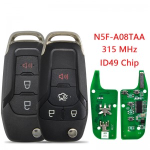 Chave do carro de controle remoto para Ford Escort Fusion Explorer ID49 315MHz N5F-A08TAA Auto Smart Flip Key com lâmina HU101