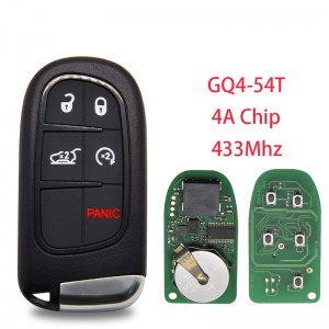 Chave de controle remoto do carro para Jeep Cherokee DODGE RAM Durango Chrysler FCCID: GQ4-54T 4A Chip 433 Mhz Smart Promixity Key