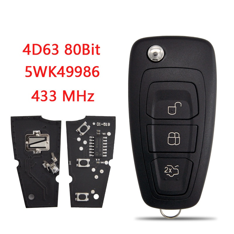 Car Remote Control Smart Key For Ford Focus Fiesta 2013 Transit Mondeo C Max 433MHz 4D60/4D63 Replacement Flip Key