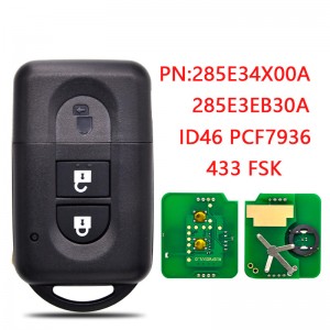 Clé de voiture télécommandée pour Nissan x-trail Qashqai Pathfinder FCCID 285E34X00A/285E3EB30A ID46Chip 433MHz carte à puce