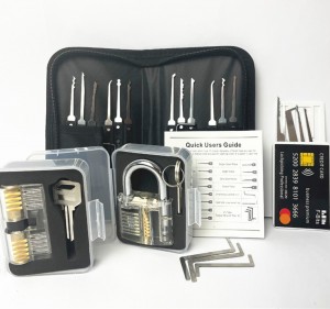 17 Piece Lock Pick Set Transparent Practice Padlock Bundle