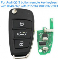 For Audi Q3 3 button remote key keyless go with ID48 chip with 315mhz 8XO837220D