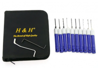 H&H 10 Dimple Lock Pick Set includes 10 different pick styles of 2 different thickness, also included is two tension tools.